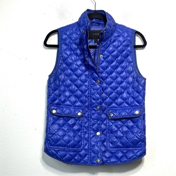J Crew Shiny Quilted Field Puffer Down Vest C9300 Blue XS P636 - Picture 2 of 9